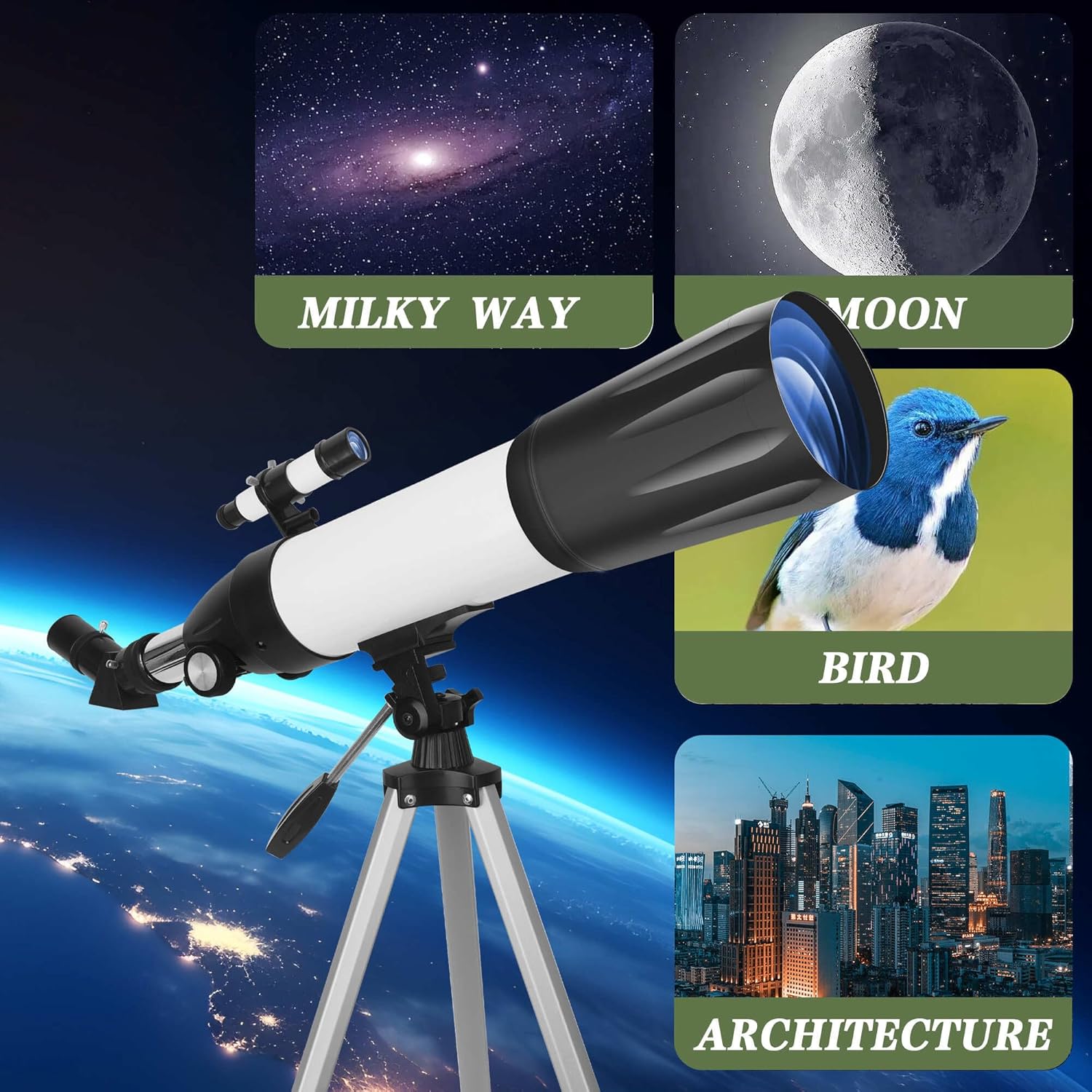 Telescope, 80mm Telescope for Adults Astronomy Professional, Portable 600mm Refractor Telescope for Beginners Kids with Fully Coated Optical Lenses, Adjustable Tripod, Carrying Bag and Phone Adapter Telescope 80600