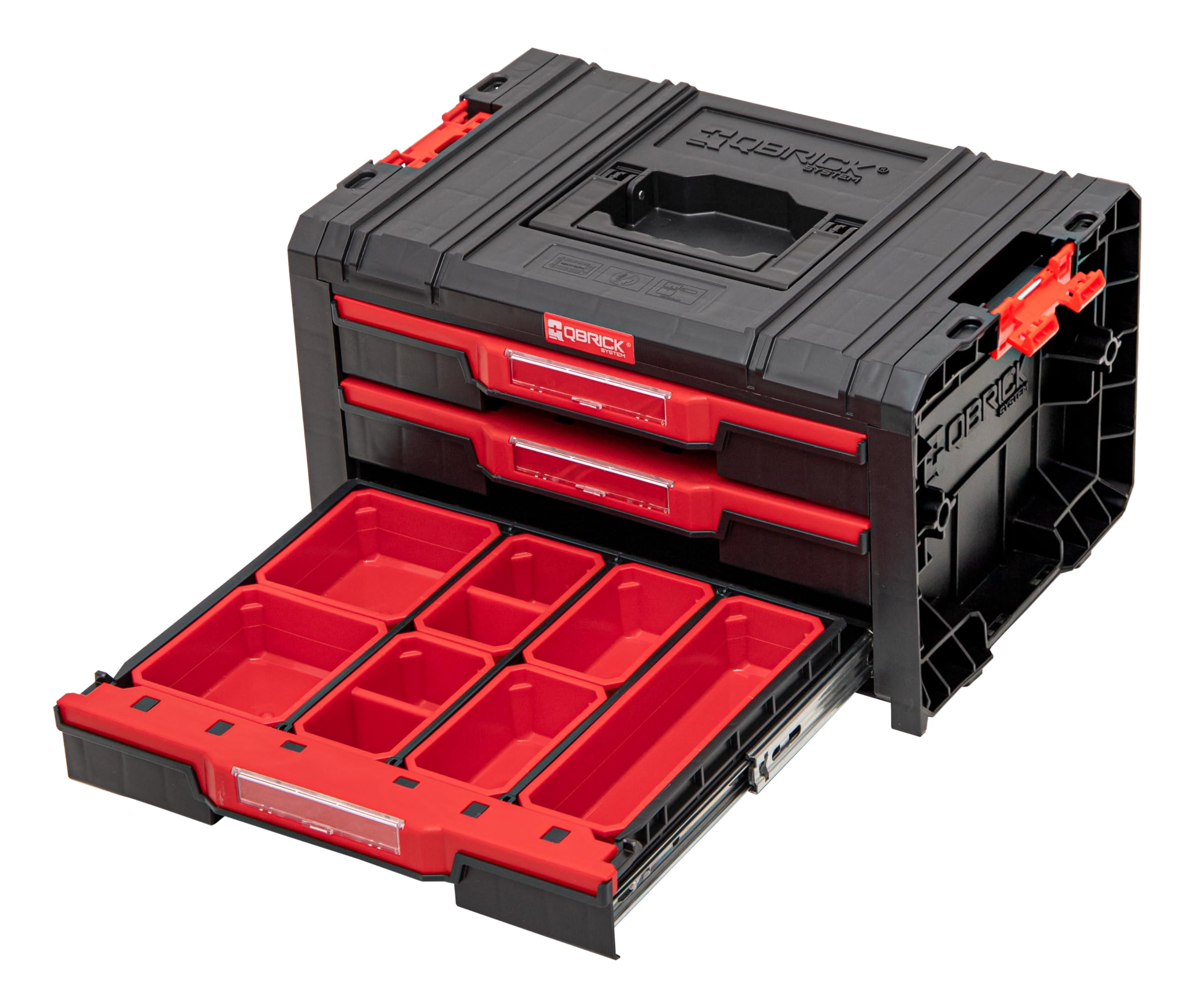 Qbrick System Cassetta Attrezzi Vuota Cassetta Porta Utensili Valigetta Lavoro 450 x 310 x 244 mm Nero Rosso PRO Drawer 3 Toolbox 2.0 Expert
