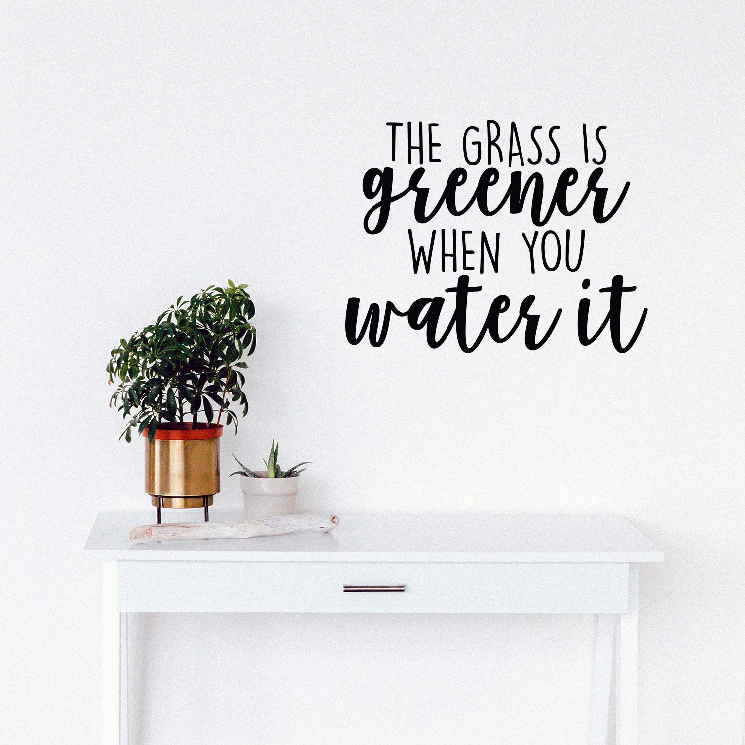 Vinyl Wall Art Decal - The Grass is Greener When You Water It - 17" x 22" - Trendy Cute Inspirational Nature Love Quote Sticker for Indoor Garden Patio Living Room Bedroom Living Room Decor (Black)