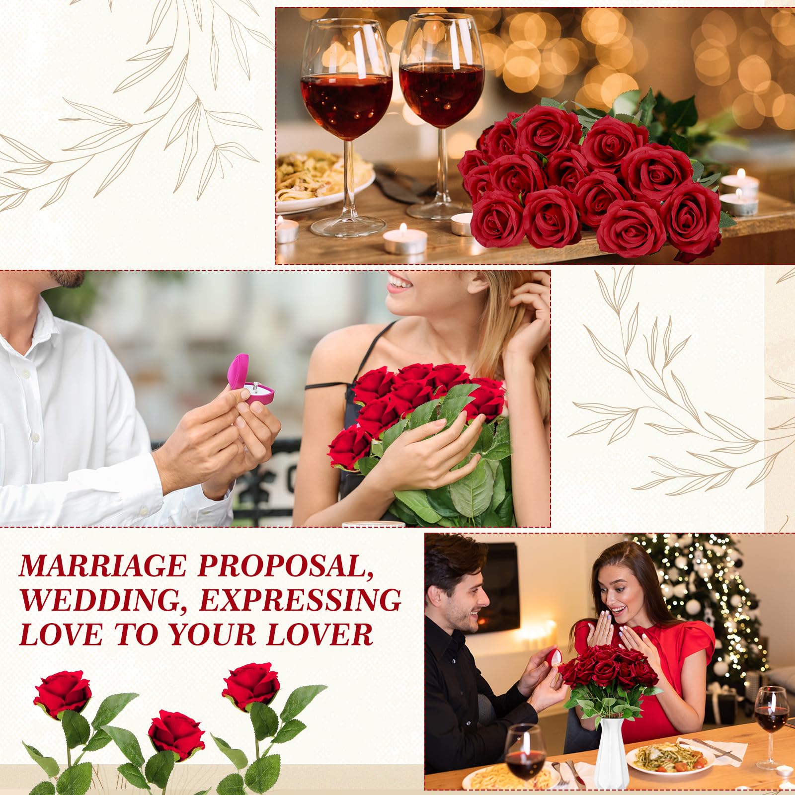 Tigeen 150 rose artificiali sfuse, rose in seta finta, realistiche, a stelo lungo, bouquet di fiori per matrimoni, centrotavola, composizioni floreali, decorazione per la casa e la cucina (rosso
