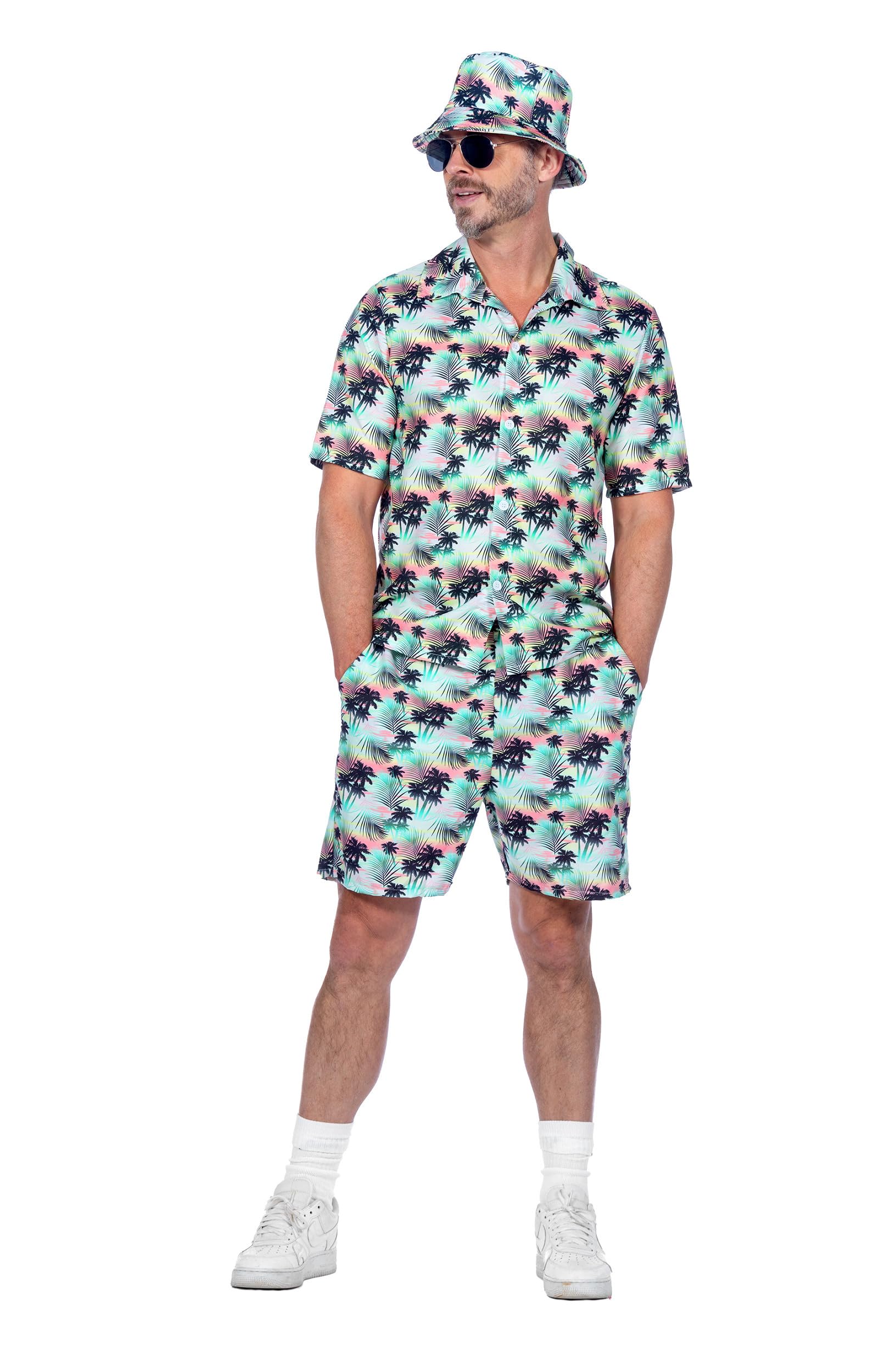 WILBERS & WILBERS 5679 - Festival Set für Herren, Palmenmotiv, Shorts, Shirt, Party Outfit, für Festival, Karneval
