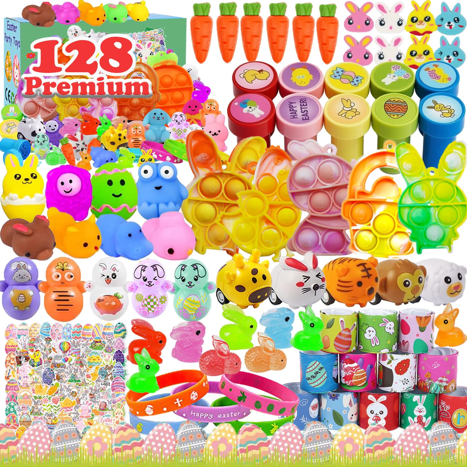 View 1 of 128 Pcs Easter Egg Fillers, Easter Egg Stuffers, Easter Party Favors, Easter Basket Stuffers for Kids Boys Girls, Easter Toys Gifts, Treasure Box Toys, Classroom Prizes, Goodie Bags Stuffers for Kids