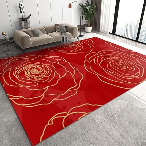 Alfombras rojas alfombra dorada de flores simples alfombra de área grande patrón de alfombra transparente y cómoda pies cómodos que se aplican a los