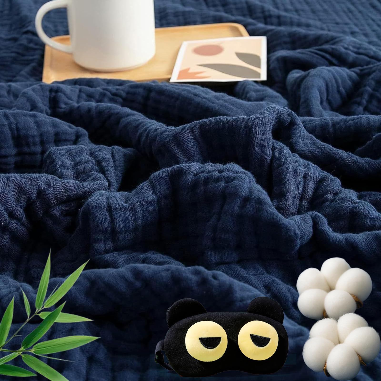 Alpenfaser Musselin Decke, Premium Muslin Blanket 150 x 200 cm, 100% Cotton Musselin Decke Erwachsene, Soft Lightweight Summer Blanket, Sofa Throw, Couch Blankets,All Seasons (Blau,200x230cm)