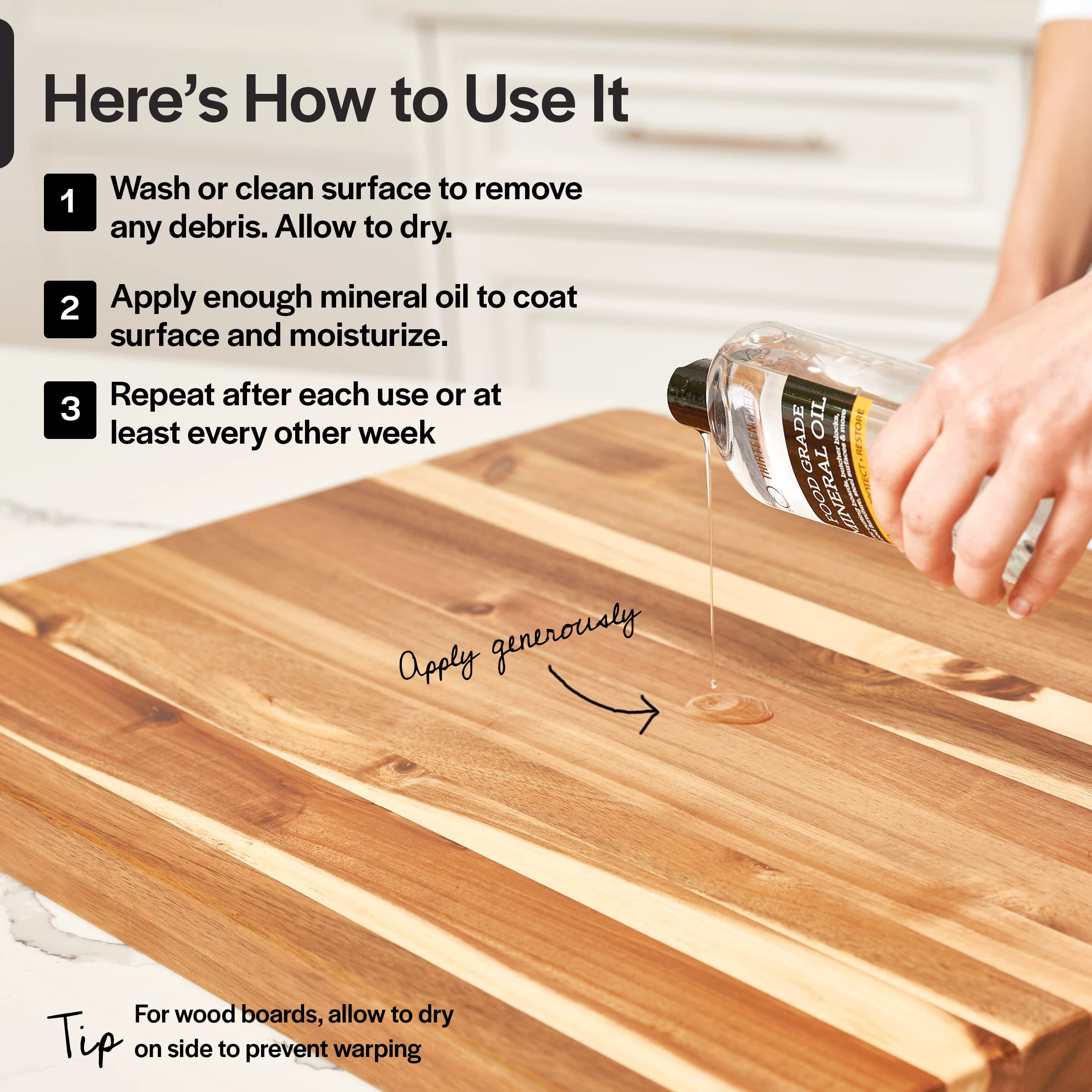 Thirteen Chefs Food Grade Mineral Oil for Cutting Boards, Countertops