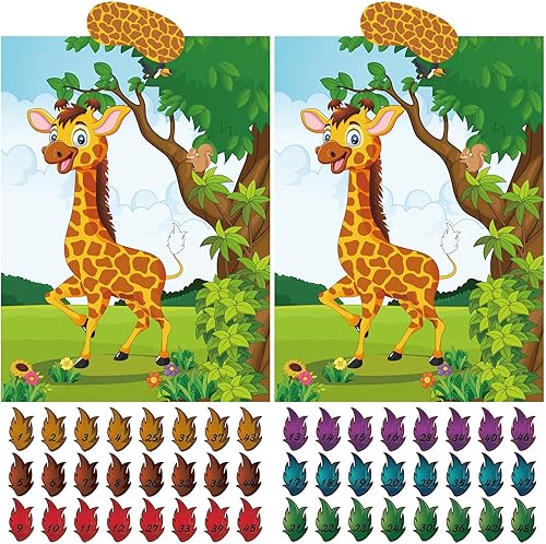 ASTARON 2 juegos de Pin The Tail on The Giraffe para Safari Jungle Animal Party Game Zoo-temática suministros de fiesta de cumpleaños, 2 carteles de disponible en Yaxa El Salvador