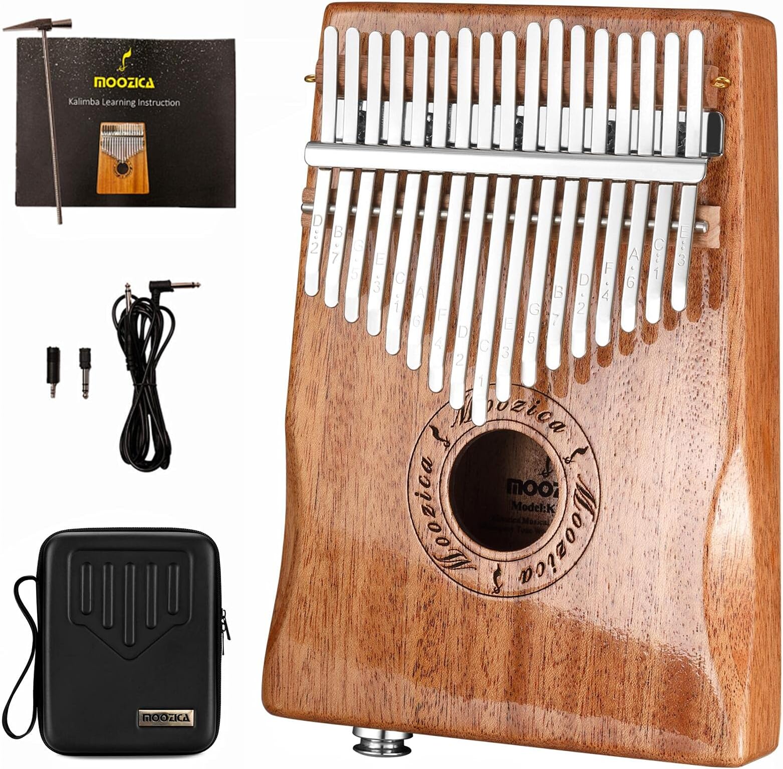 MOOZICA 17-Key EQ Kalimba, Electric Finger Thumb Piano Built-in Pickup With 6.35mm Audio Interface and Professional Kalimba Case (K17MP-EQ)
