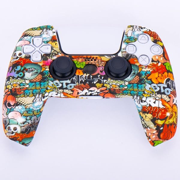 YoRHa Silicona Espesar Impresión Funda Piel Carcasas Cubierta Compatible de PS5 Mando x 1 (Graffiti De Calavera) con Agarres para el Pulgar x 10 - 2
