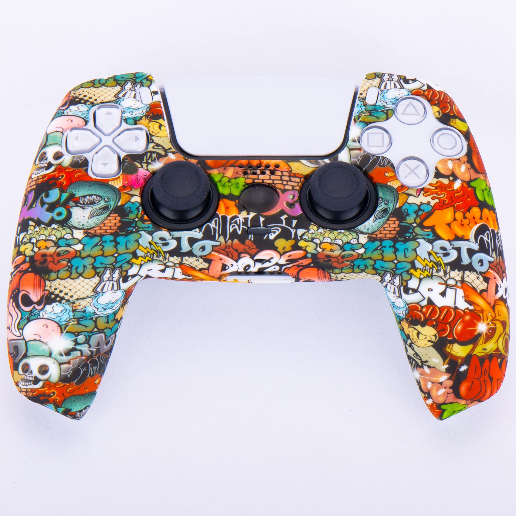 YoRHa Silicona Espesar Impresión Funda Piel Carcasas Cubierta Compatible de PS5 Mando x 1 (Graffiti De Calavera) con Agarres para el Pulgar x 10 - 2