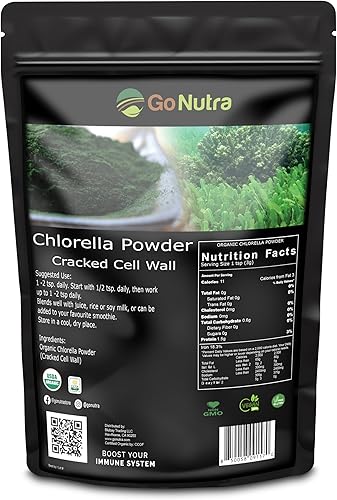 Go Nutra - Polvo de Chlorella, polvo de verduras puras con vitaminas, minerales y antioxidantes, polvo de superalimentos totalmente naturales, polvo