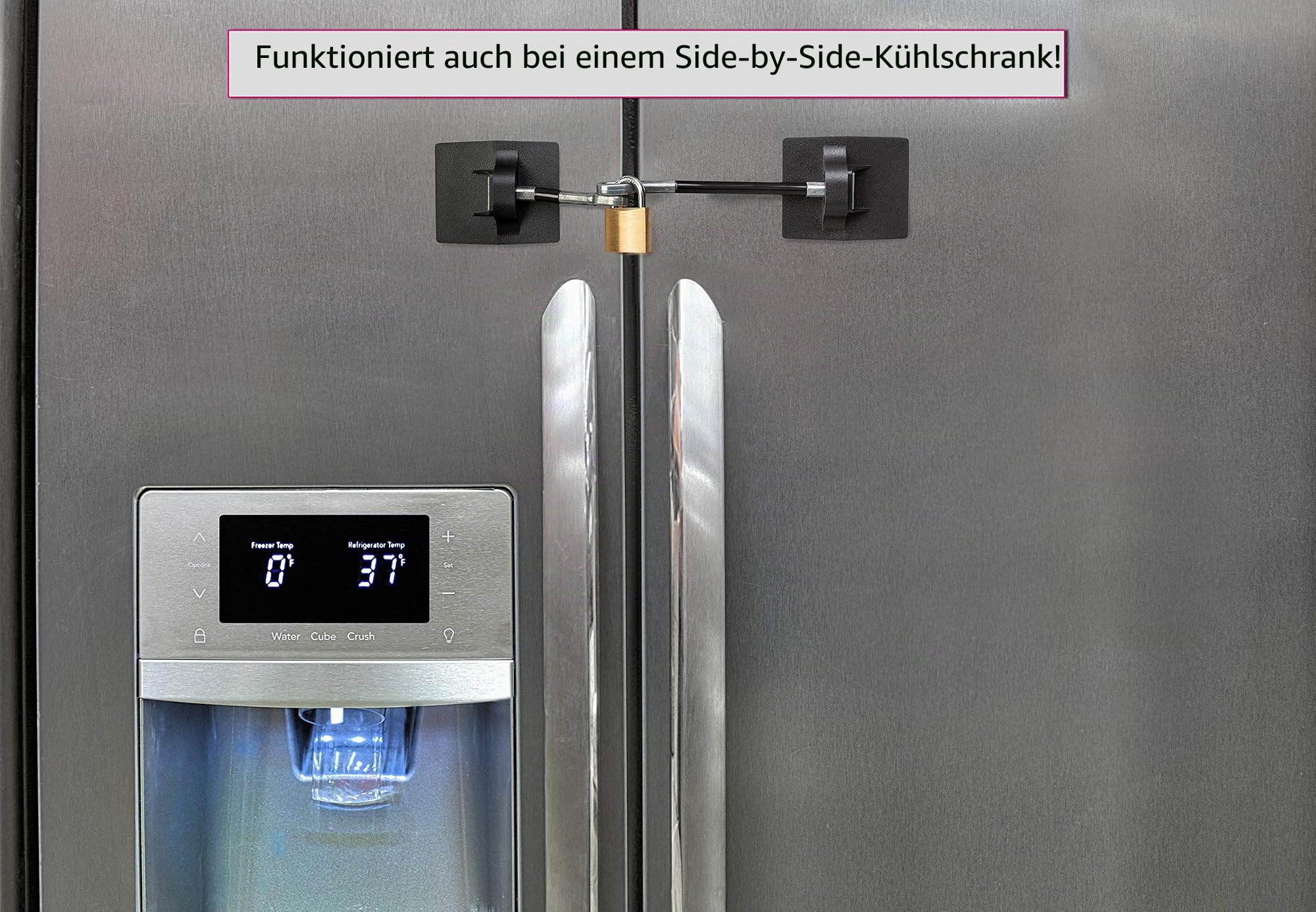 2er-Pack Kühlschrankschlösser mit Vorhängeschloss - Schlösser mit Schlüssel - Kindersicherung für Kühlschrank - Schwarz