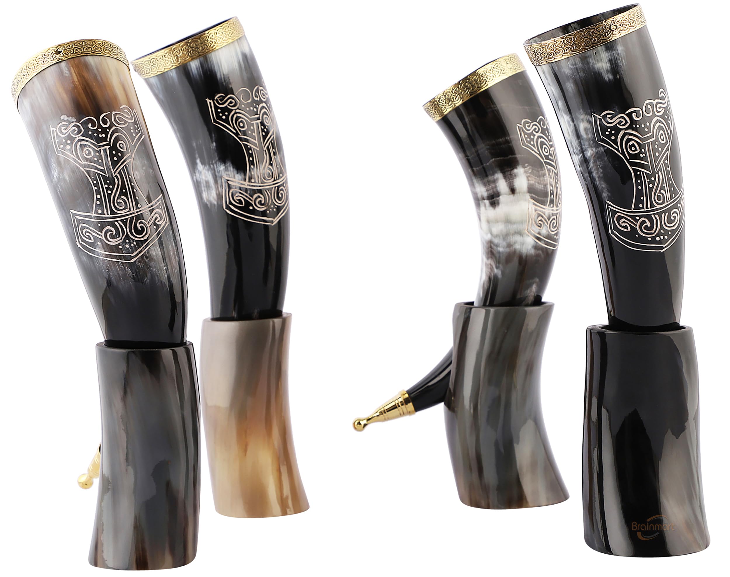 Cuerno Para Beber Vikingo Con Funda De Cuero - Taza Medieval Para Cerveza, Disfraz Halloween Y Cosplay, Hecho A Mano
