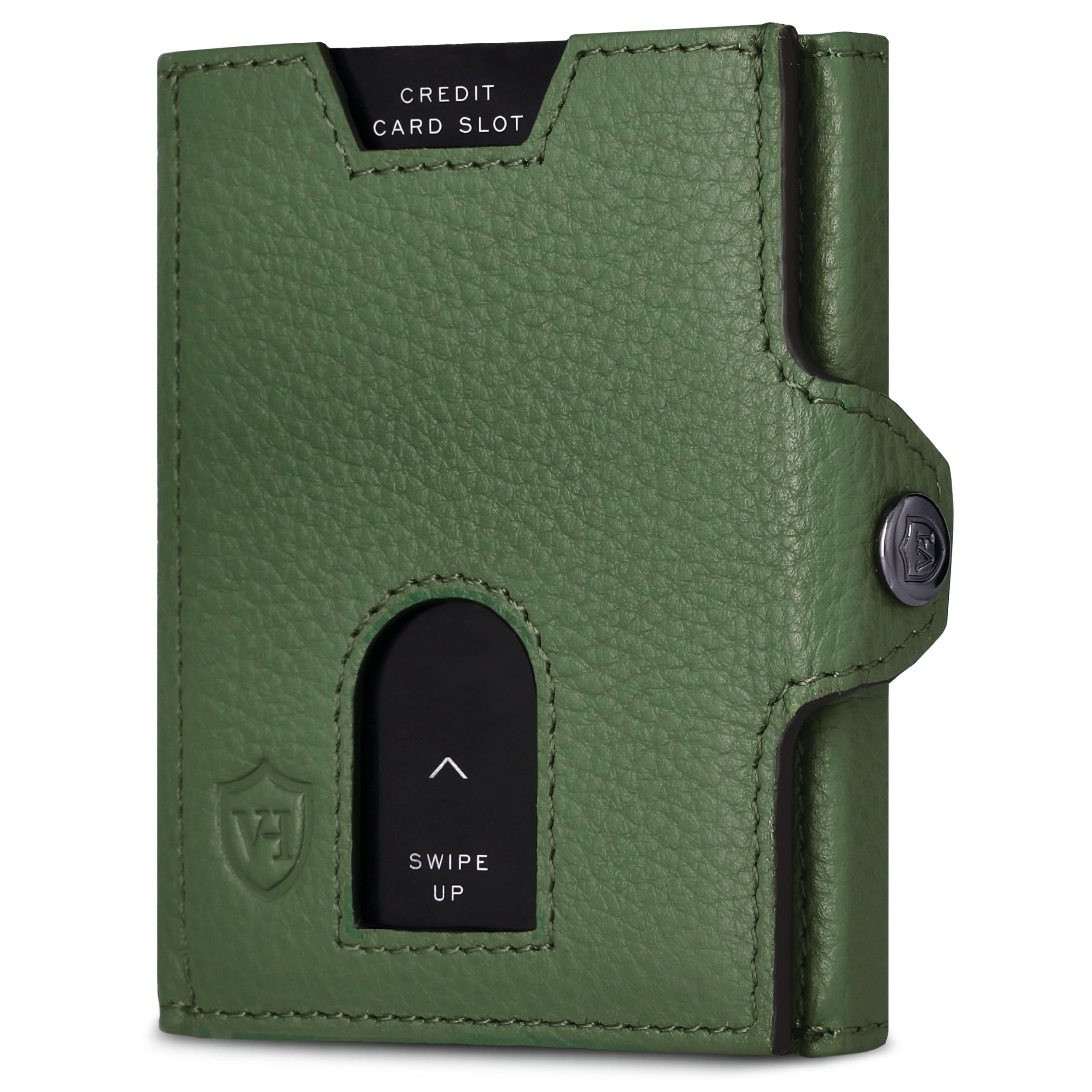 VON HEESEN Slim Wallet mit XXL Münzfach & RFID-Schutz - Leder Geldbeutel - Mini Geldbörse für Herren und Damen - Kartenetui Echtleder Karten Portemonnaie klein - Kreditkartenetui Grün