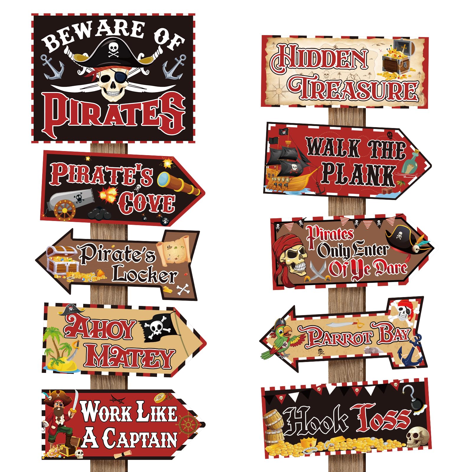 Hooqict 20 Pieces Pirate Party Decorations Sign Beware of Pirates Party Directional Signs Pirate Themed Birthday Party Banner Supplies