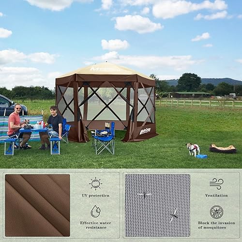 Miniatura 8 de MASTERCANOPY Tienda de campaña estilo gazebo de 10 x 10 pies, con mosquitero, casa de pantalla instantánea, refugio al aire libre con bolsa de Beige