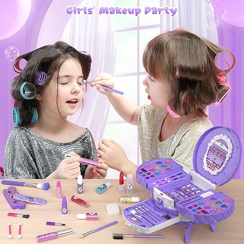 Miniatura 3 de PERRYHOME Juego de maquillaje para niñas de 5 a 8 años, 57 piezas, juego de cosméticos reales lavables, juguetes de maquillaje no tóxicos, kit de