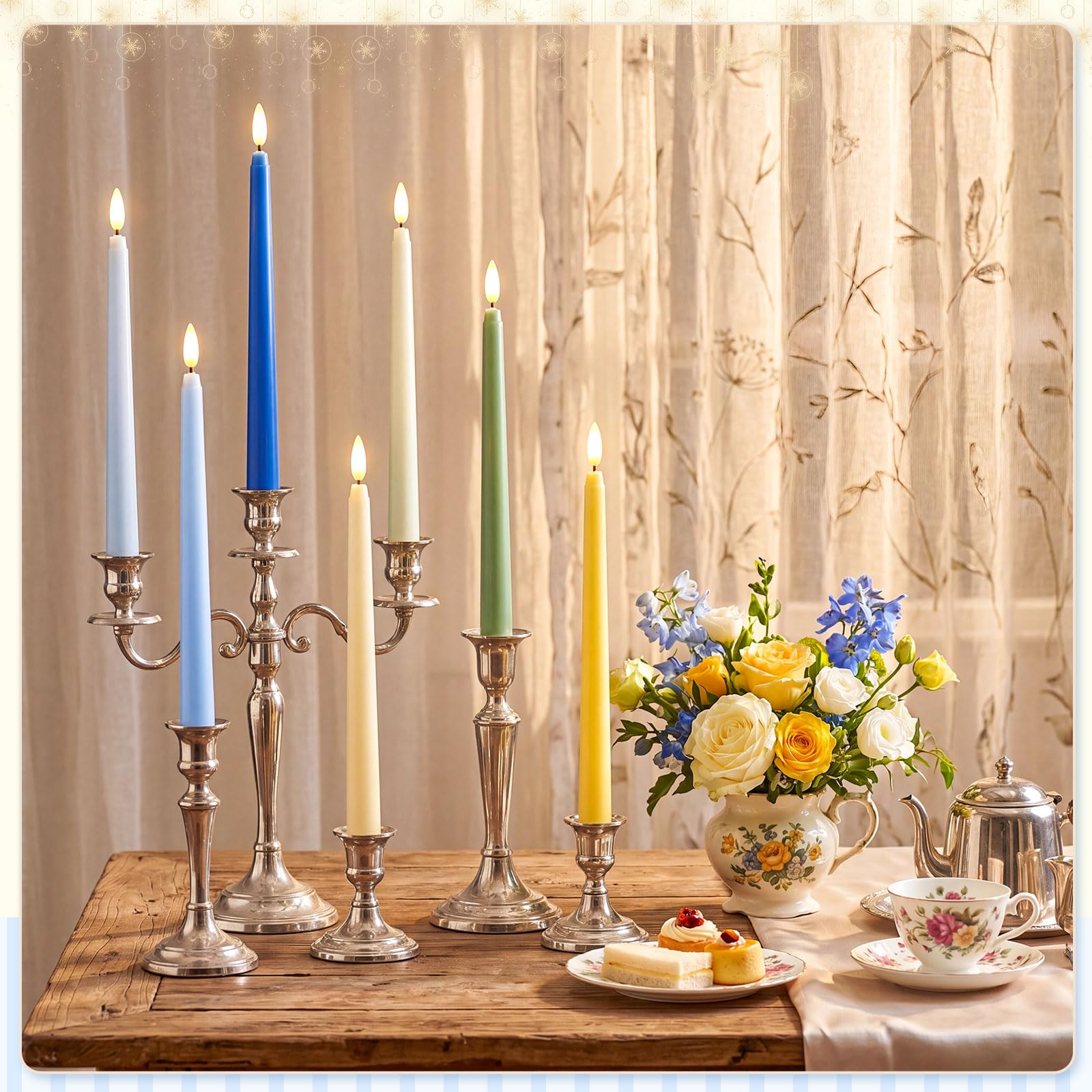 Baquler Velas cónicas LED sin llama de 11 pulgadas, funcionan con pilas, velas cónicas falsas parpadeantes para boda, iglesia, hogar, cena, decoración de Navidad