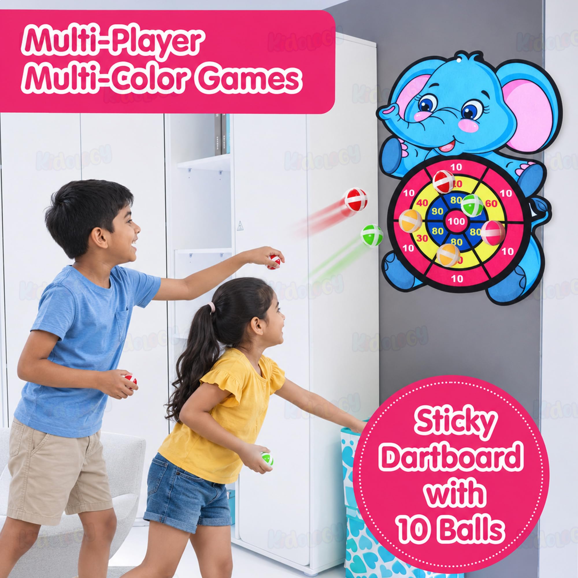Kidology Dart Game Board for Kids Age 3 Year Above | 10 Sticky Balls, Indoor/Outdoor Multi-Player Party Game, Perfect for Kids Boys & Girls, Birthday Gift for Children — Amazon image 5