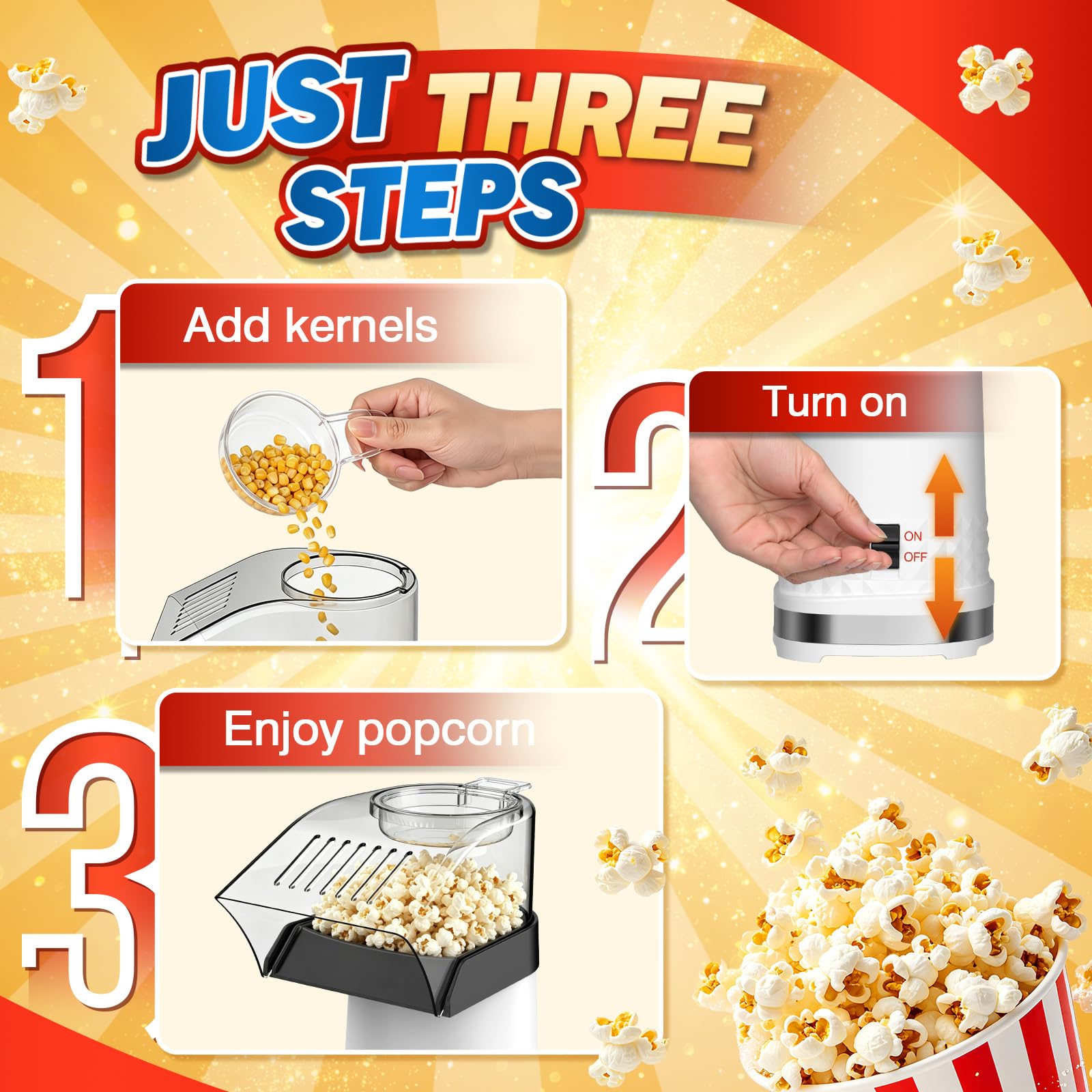 Popcorn ad aria calda da 4,5 litri, macchina per popcorn sana senza olio, con vassoio per la fusione del burro, misurino e interruttore one-touch, macchina per popcorn certificata ETL per casa, serata