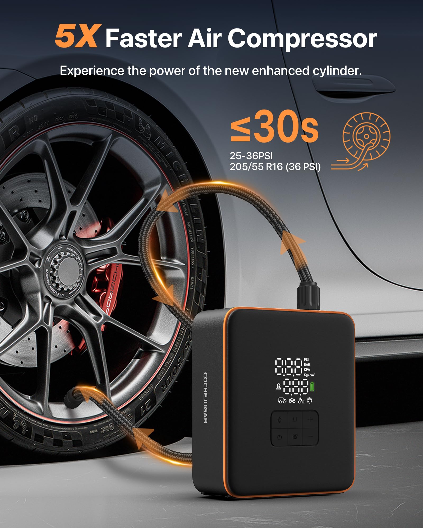 Compresor de aire portátil para inflador de neumáticos, bomba de aire inalámbrica para automóvil, SUV, bicicletas y más, inflado 5 veces más rápido con 7800 mAh 12 V CC, doble potencia,