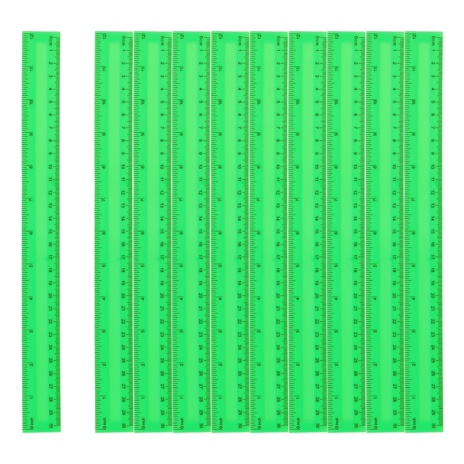 sourcing map 20pcs Plastic Rulers 12" (30cm) Clear Straight Ruler Measuring Tool Inches and Centimeters for Home Office Classrooms Drafting, Green