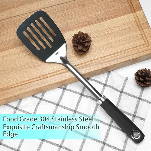 Miniatura 4 de Espátulas de metal para uso en cocina, espátulas de acero inoxidable ranurado cepillado con mango ergonómico, utensilios de cocina resistentes