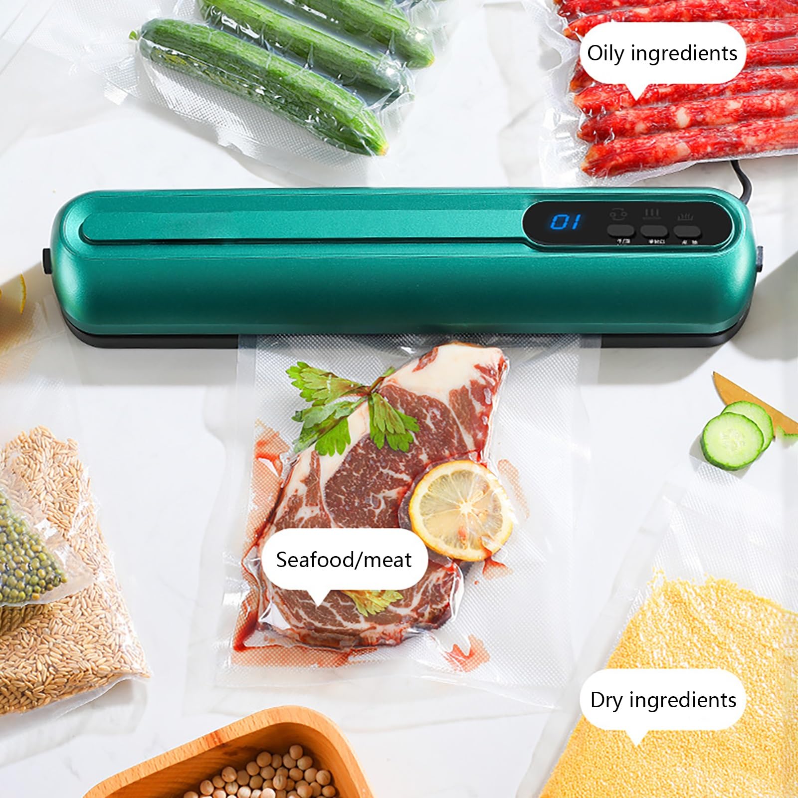 Smart Kitchen Vacuum Sealer - Automatic Food Preservation Sealer, Dry/Moist Modes, Vacuum Sealer for Freshness & Meal Prep(Green)