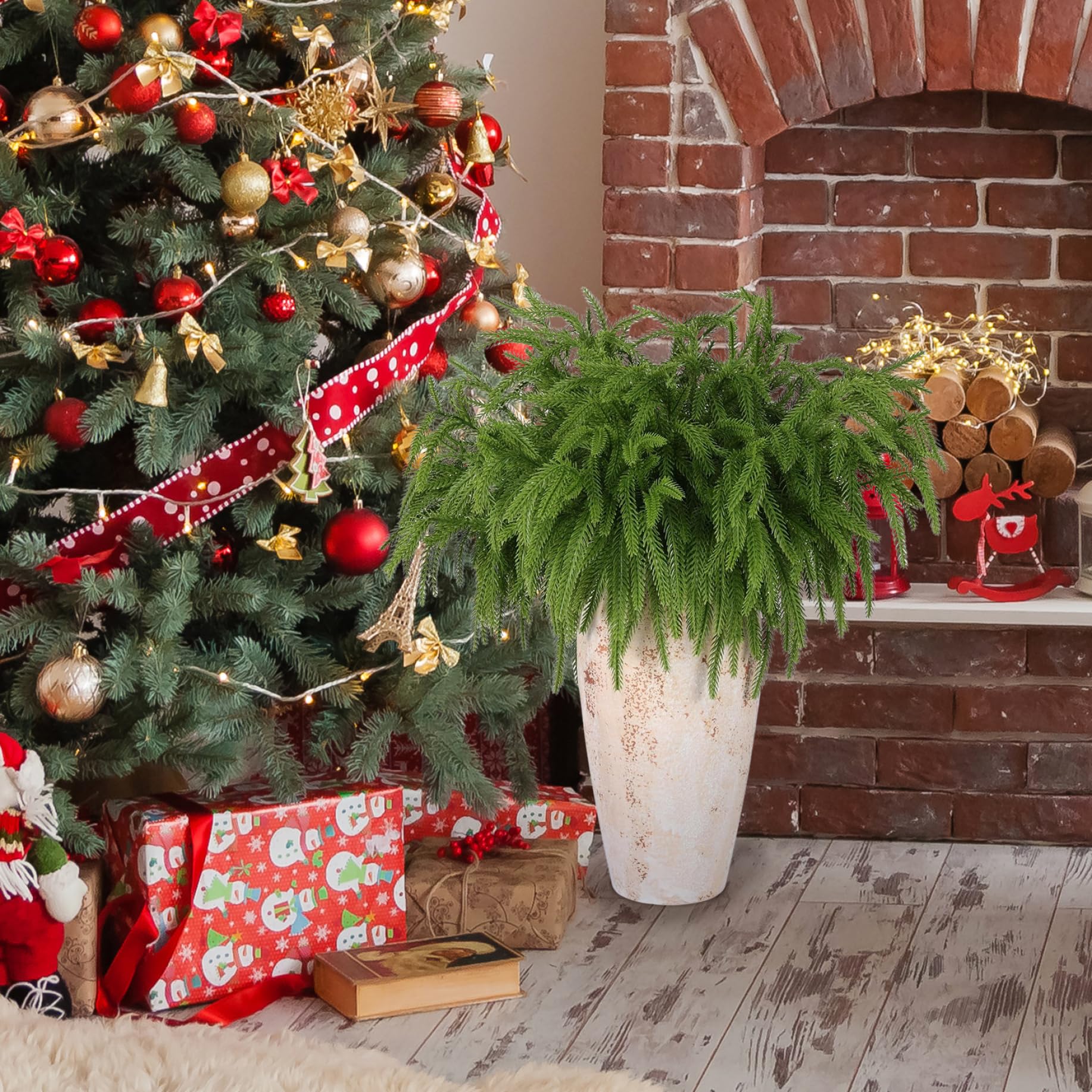 12 Stück Norfolk-Kiefernstiele, realistische künstliche Tannenzweige, weicher Kleber, Norfolk-Weihnachtsstiele für Weihnachten, Innen- und Außenbereich, Heimdekoration, Weihnachten