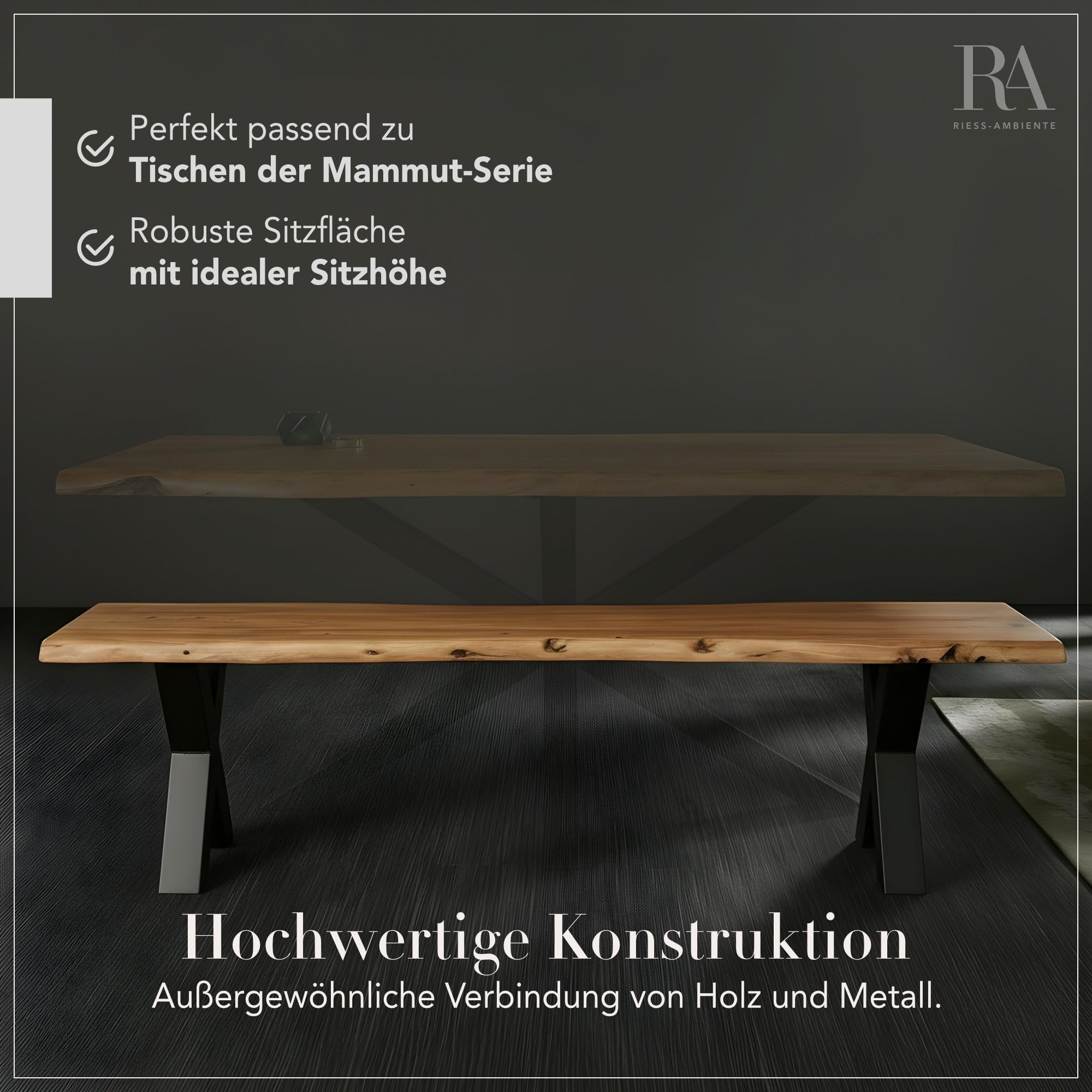 Riess Ambiente Massiver Baumstamm Bank Mammut 200cm Akazie Massivholz Sitzbank Esszimmer