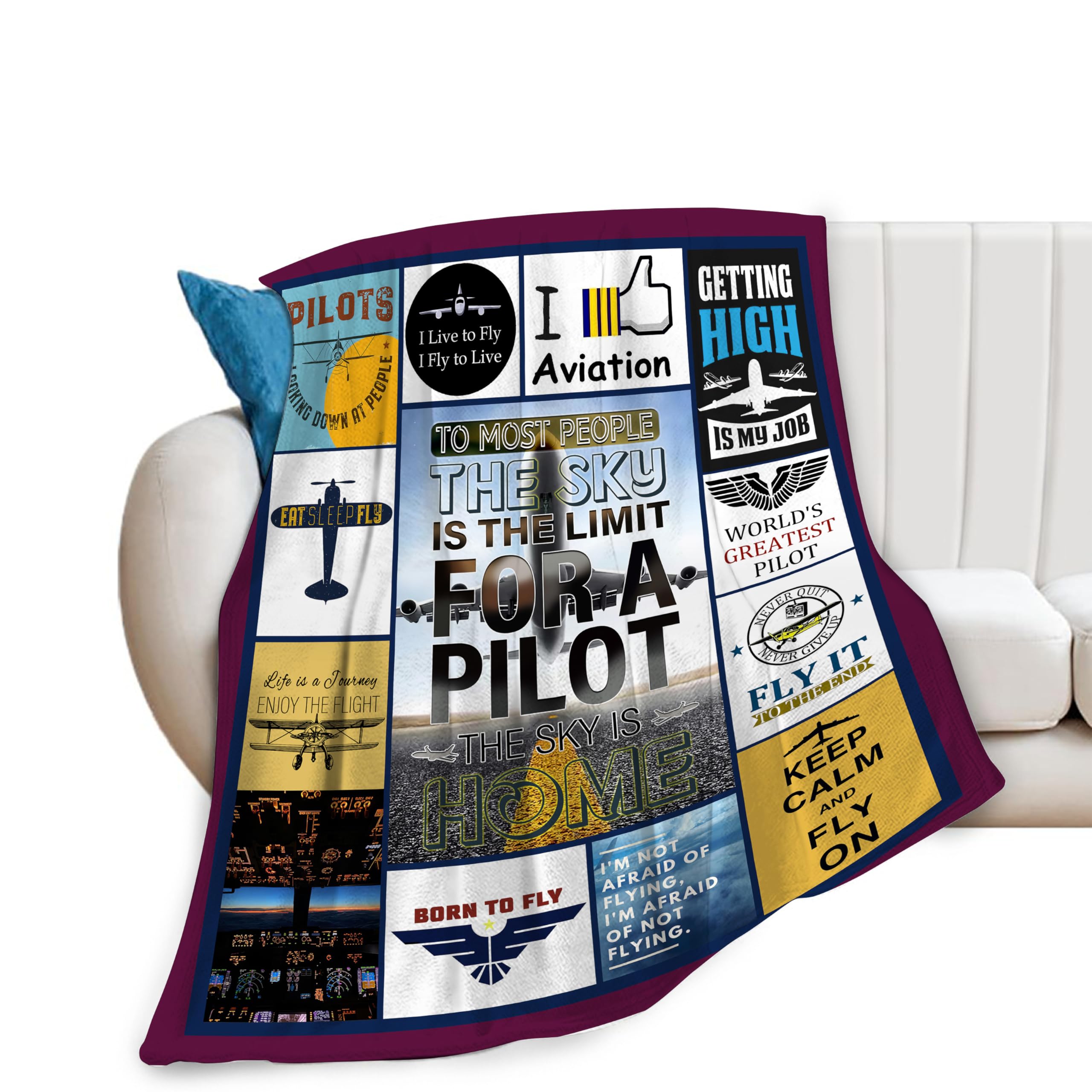 Airplane Blanket Pilot Lover Gifts for Him Men Boy Pilot Decor Blanket Aviation Gifts Ideas Plane Gifts Blanket Soft Cozy Plush Fleece Flannel Blanket for Bed Sofa Couch 50"X60"