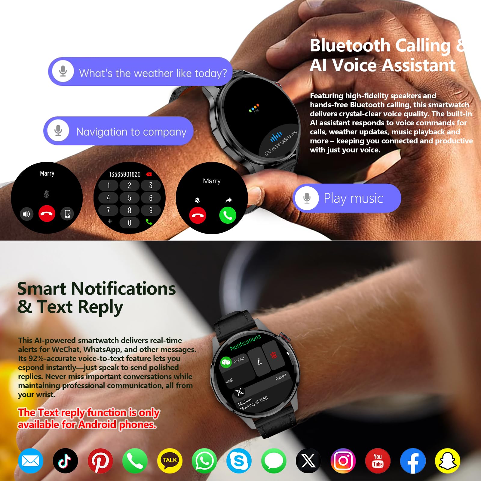 Smart Watch for Men Built-in GPS with Map, 1.46" AI Smartwatch with Health Monitor for Android Phones/iPhone, 100+ Sport Modes Fitness Tracker with Compass/Altitude/Barometer, Text Reply(2 Bands)