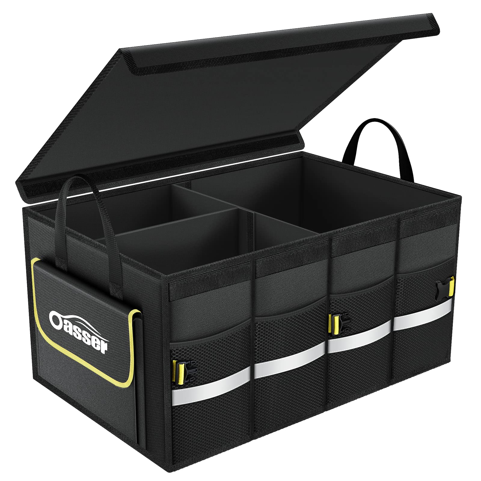KOAOYO Organizer Pieghevole Per Bagagliaio Auto – 3 Scomparti, Antiscivolo E Cinghie Regolabili – Per Auto, SUV E Camion (Blu)