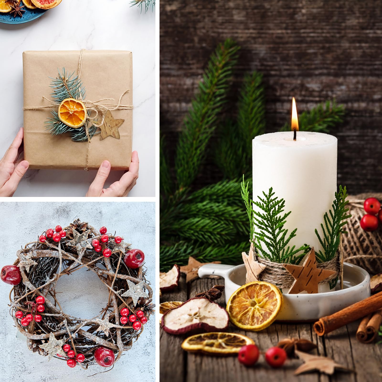 Set Decorazioni Natalizie Fai-da-te Per Corona Avvento – 52 Pezzi Naturali: Stelle Betulla, Fette Arancia, Cannella, Anice, Muschio, Pigne