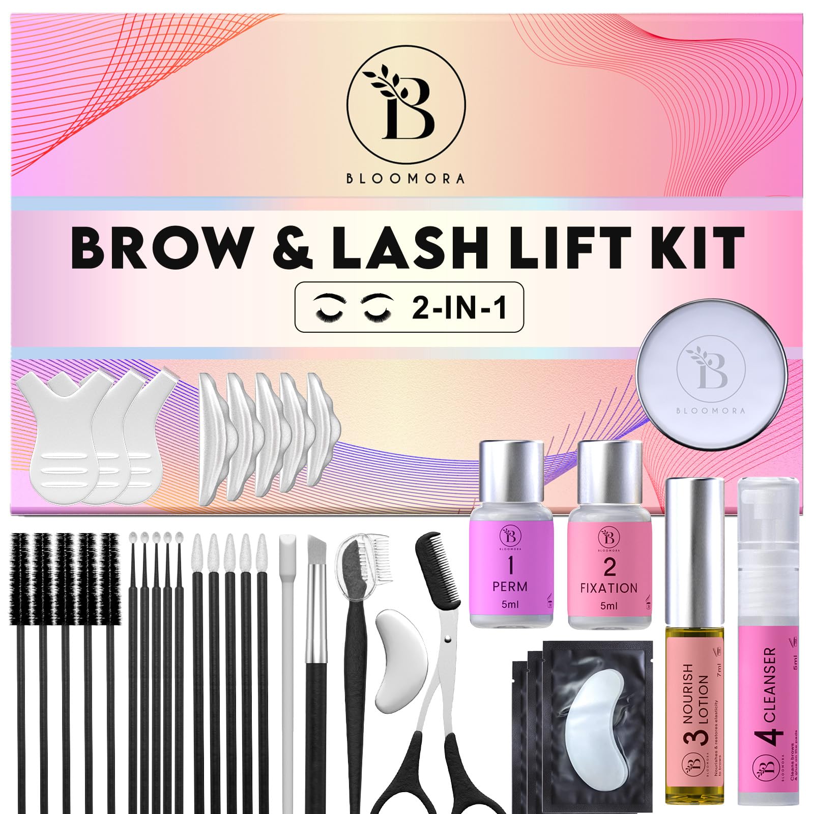 Lash Lift Kit & Eyebrow Lamination Kit, 2-in-1 Solution, At-Home Brow Lamination, Beginner/Professional, Eyelash Lift, Lasts 6-8 Weeks, 15 Applications, DIY Brow & Lash Perm - BLK6