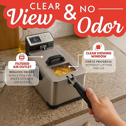 Miniatura 8 de Gourmia Freidora de encimera de 3.2 cuartos de galón freidora de aceite eléctrica con pantalla digital, control de temperatura ajustable de 280 F a