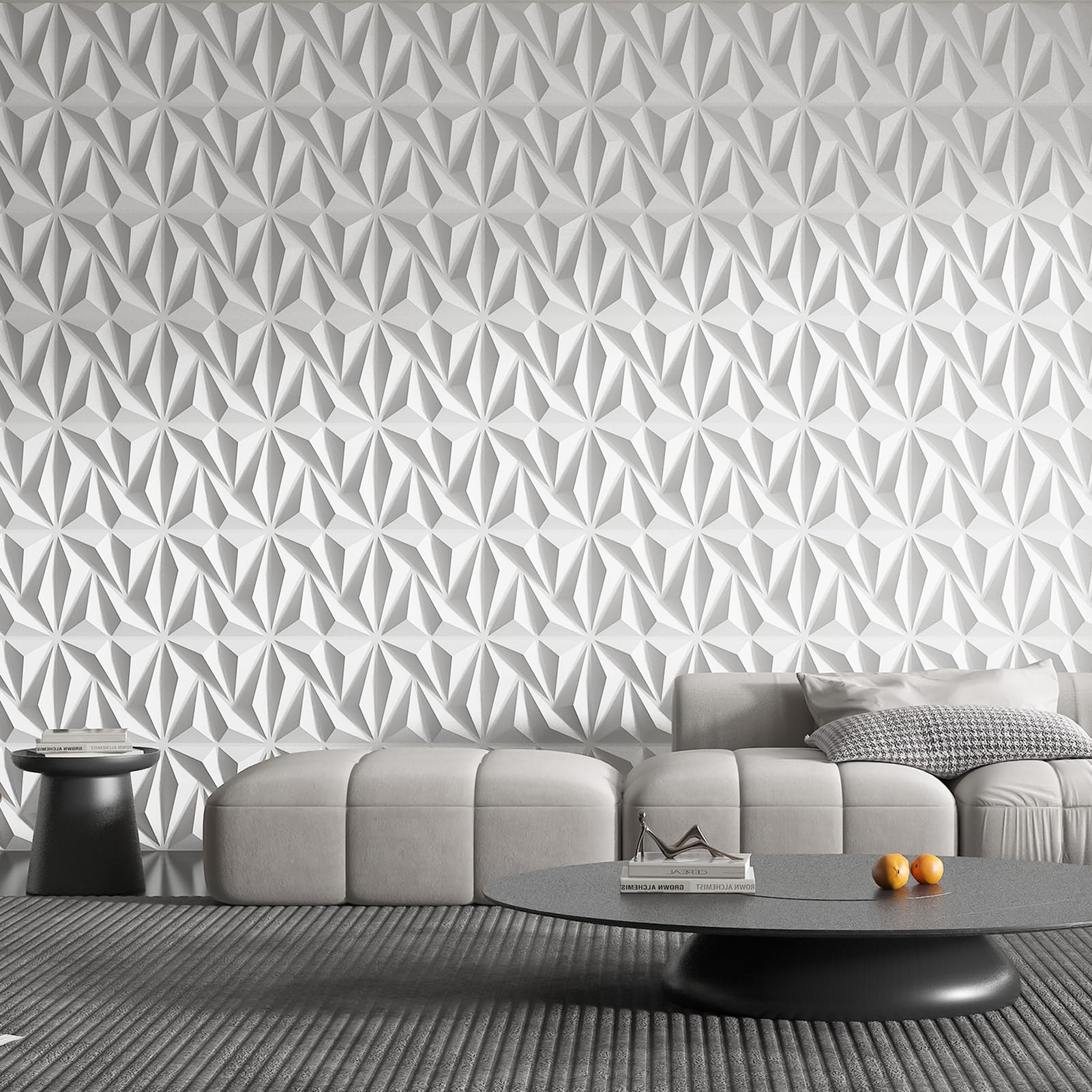 Art3d 3D paneles de pared decoración de interiores de pared con cinta adhesiva de PVC diamante para sala de estar vestíbulo dormitorio hotel oficina 30 x 30 cm 50 piezas Blanco