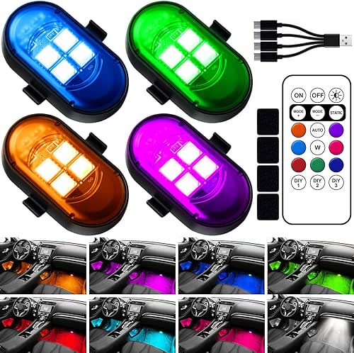Upgraded Wireless LED Lights for Car, Rechargeable Interior Car Lights