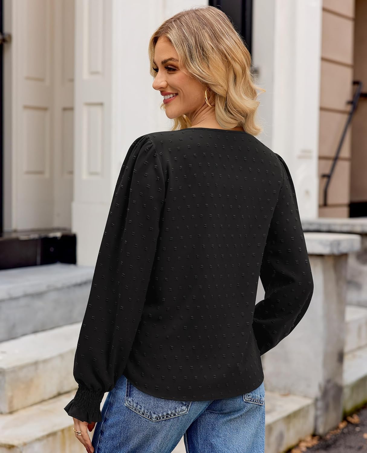 siliteelon Dressy Blouses for Women Long Sleeve Tops for Women V Neck Swiss Dot Business Casual 2026 Spring Holiday Shirts - Image 4