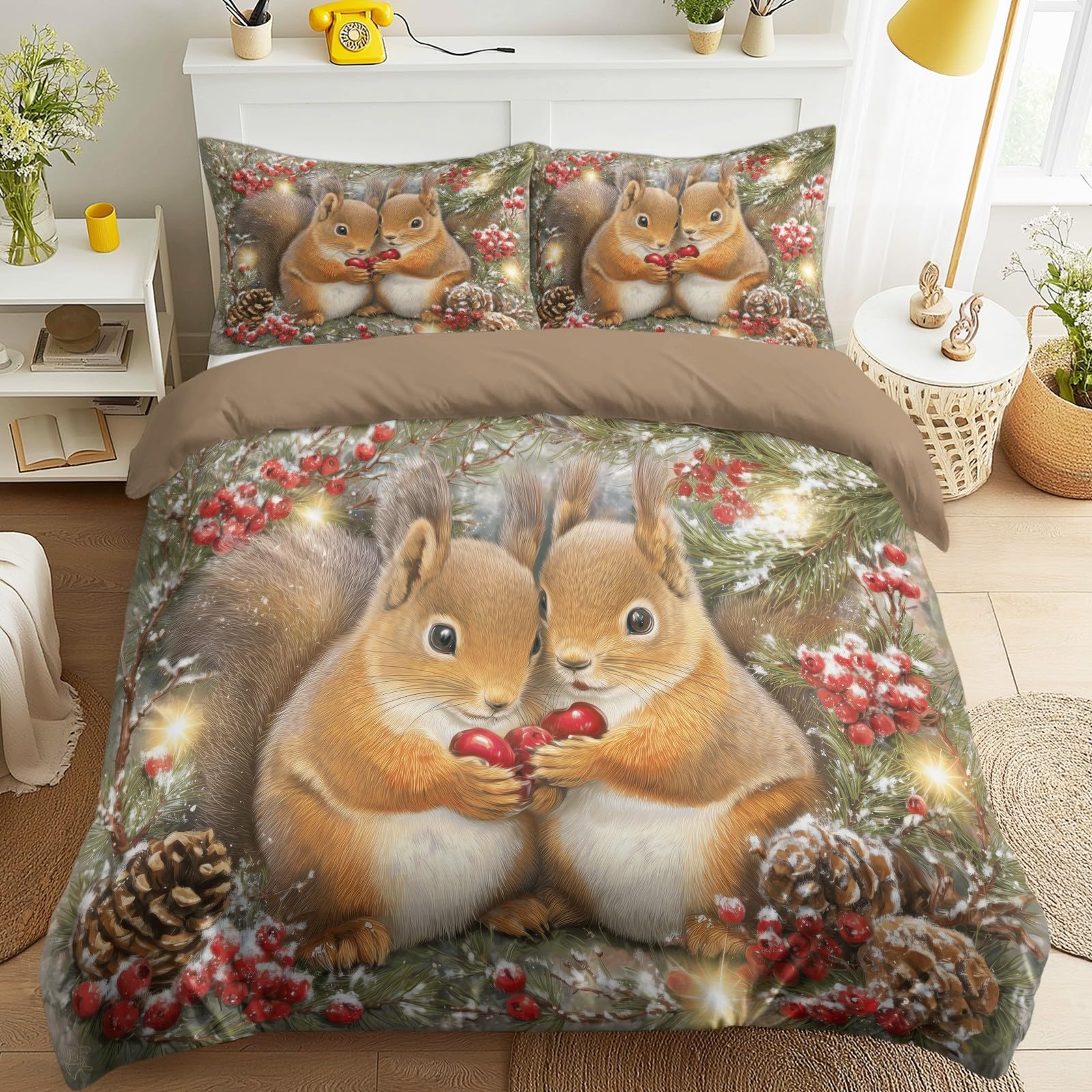 Housse de couette 200 x 220 cm avec taies d'oreiller lit double marron