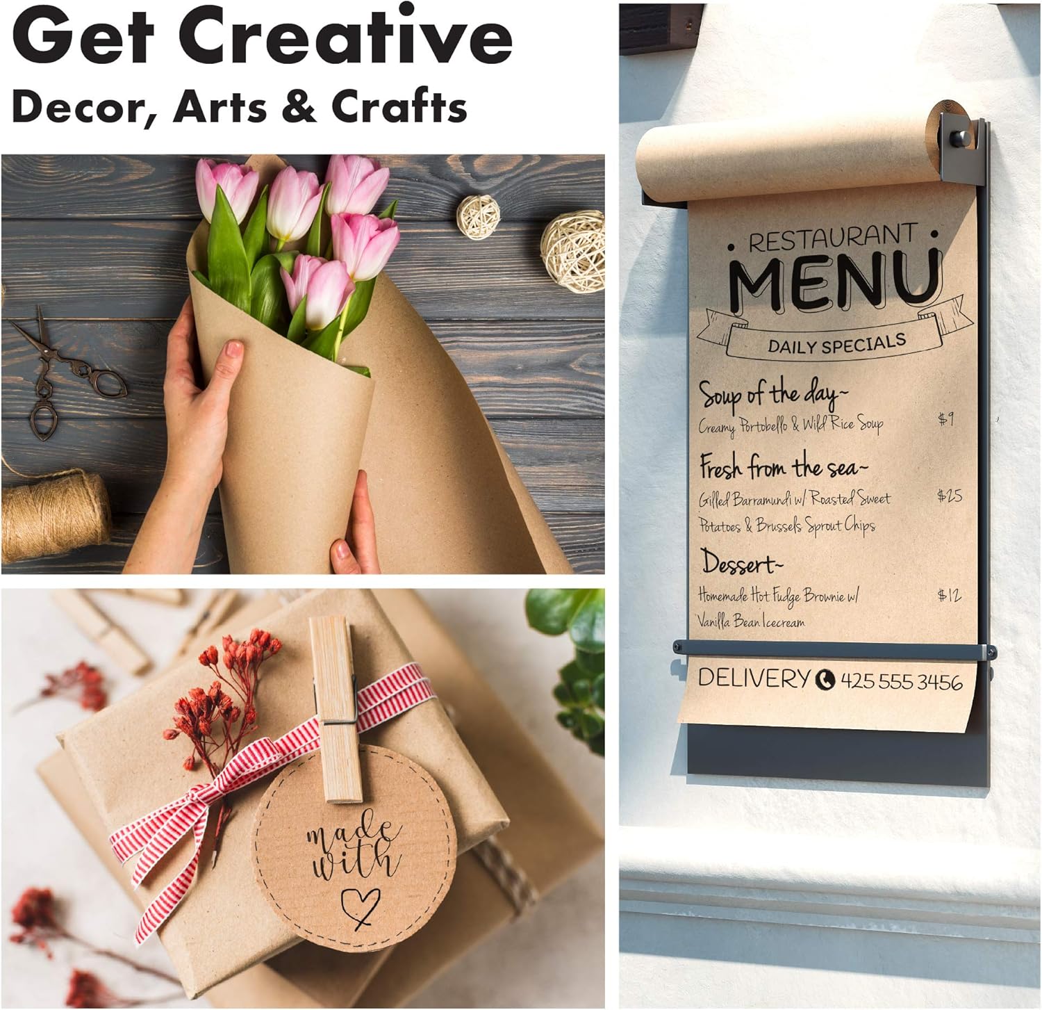 Kraft Paper 30 x 100 Pack for Gift Wrapping Bulletin Board Arts & Crafts, Bouquet Flower Table Covering Poster Packing Shipping & Moving Supplies