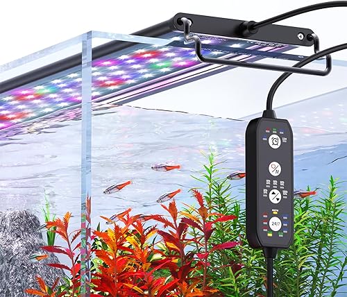 Luz LED de acuario de 247 modos para plantas, luz de espectro completo con temporizador, encendidoapagado automático, 7 colores, brillo ajustable, 3