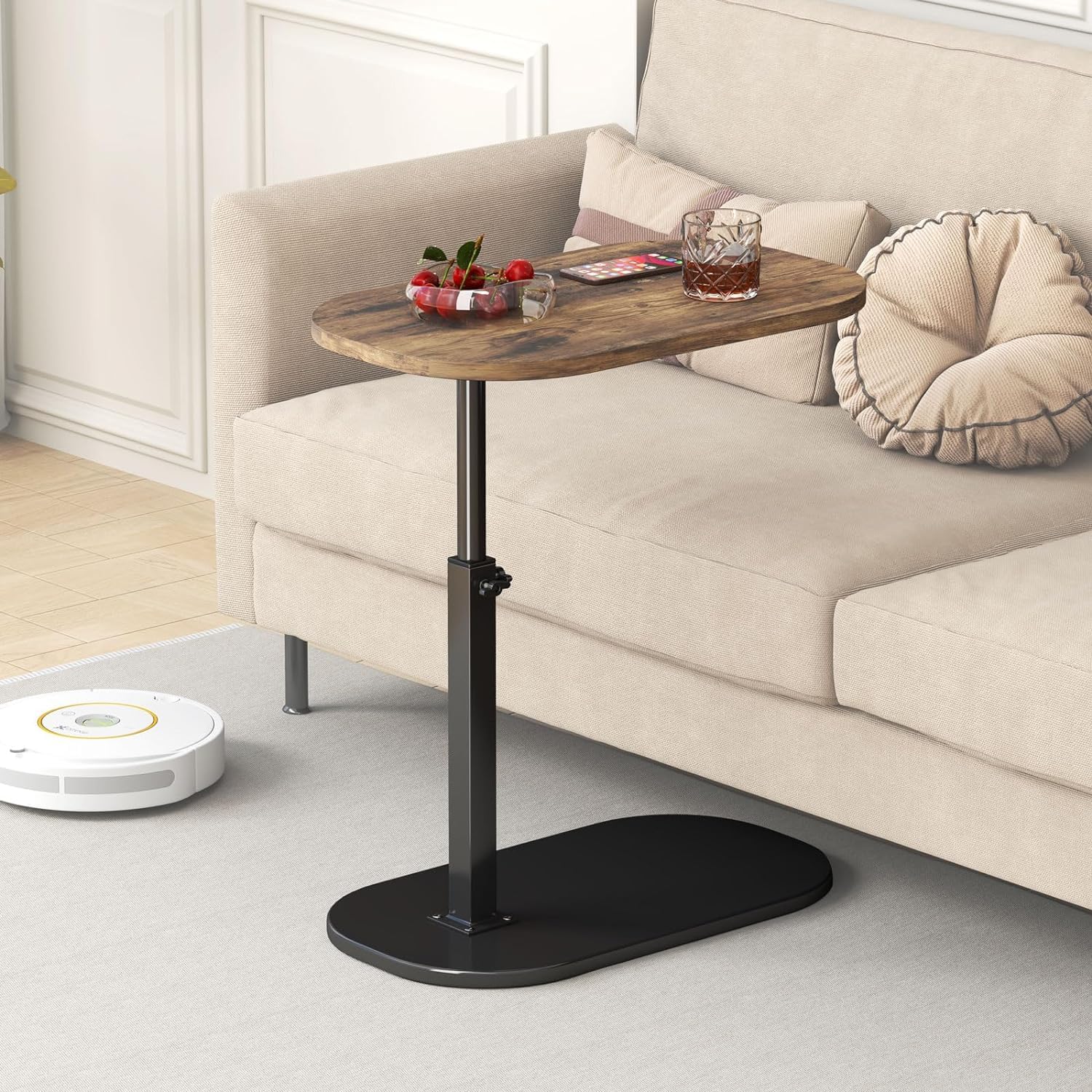 Gelory Height Adjustable SideTable - 360ยฐ Swivel Couch Bedside End Tables, Small Coffee Laptop Table for Sofa, Living Room, Bedroom (Lifting - black vintage color)