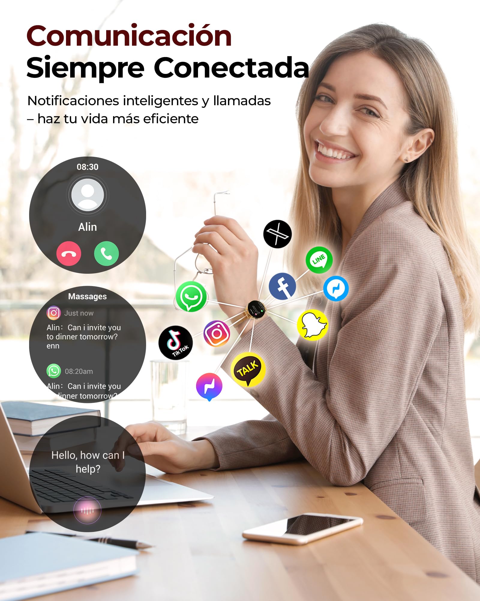 Iaret Reloj Inteligente Mujer con 3 Correas, 1,27" Pantalla AMOLED, Smartwatch Redondo con Llamadas Bluetooth, 120+ Modos Deportivos, SpO2/Pulsómetro/Sueño, para Android iOS, Regalo, Oro Rosa