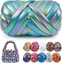 Chunky Yarn for Bags, 500g Crochet Bag Webbing, Giant Metallic Tubular Yarn for Crochet Baskets, Pet Bed, DIY Crafts (Blue Colored)
