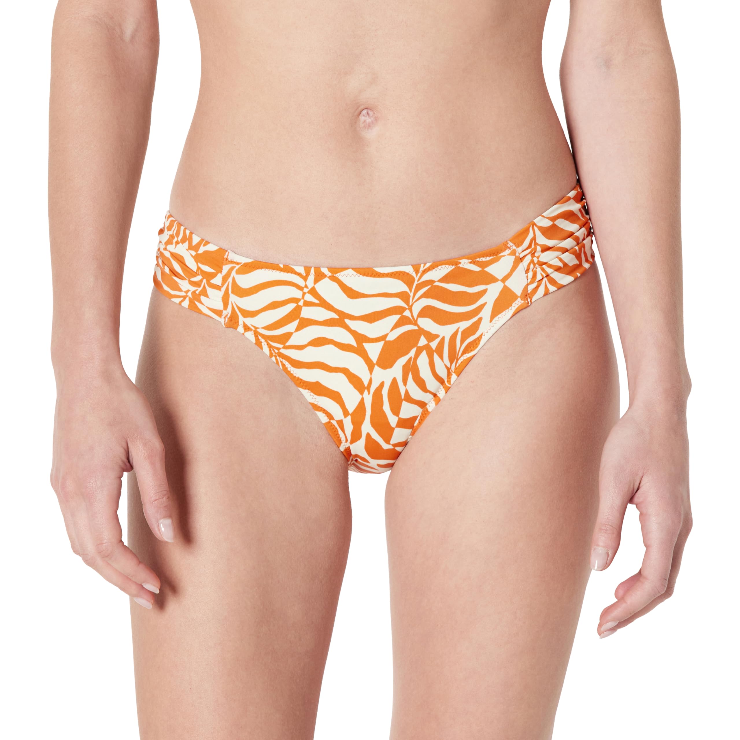 Amazon Essentials Women's Classic Side Tab Bikini Bottom, Rust Orange Abstract Palms, 16