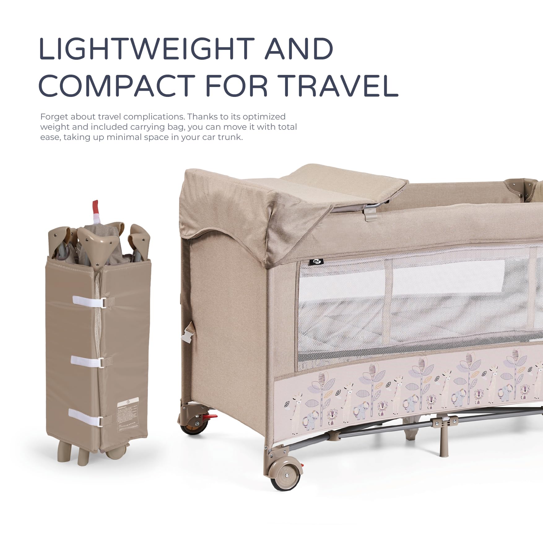 ms Innovaciones 630404 – Lit de Voyage et Berceau 2 en 1 – Deux hauteurs, Matelas à Langer et moustiquaire de série, Pliable et transportable, Unisexe, Beige 1 Unité (Lot de 1)