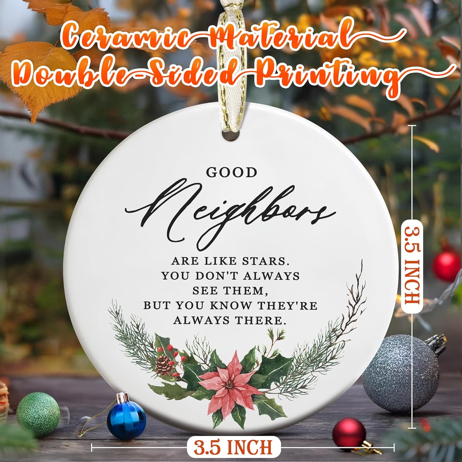 3.5" Ceramic Neighbor Christmas Ornament - Tree Decoration, Gift Idea for Neighbors - Image 2