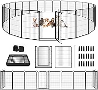 Vista 10 de Corralito para perros para exteriores, extra ancho, 16 paneles de valla resistente para perros, 47 pulgadas de altura, antioxidante, con puertas