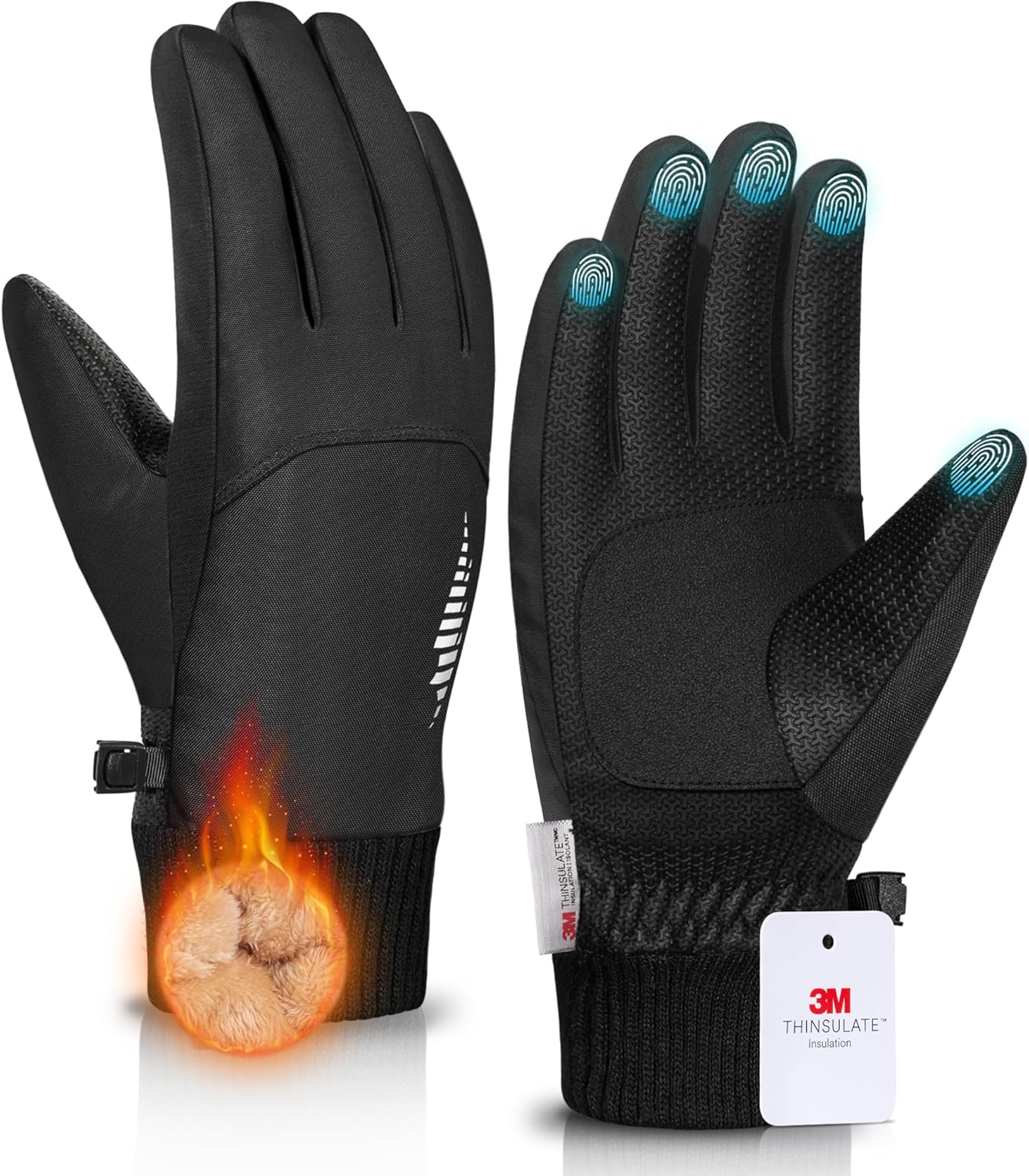 rivmount 3M Thermal Winter Gloves Waterproof/Touchscreen/Warm for Cold Weather Running Cycling Ski Snow Outdoor Women Men Large Black