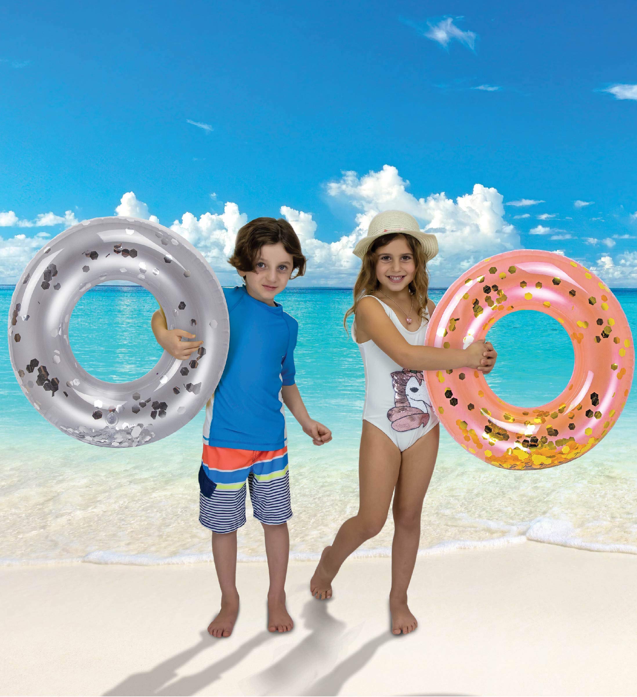 CoTa Global Flotador inflable para alberca, tubo de confeti, anillo de natación de alta calidad, flotador de vinilo resistente para la playa, fiesta, vacaciones, resistente a los rayos UV, fiesta en